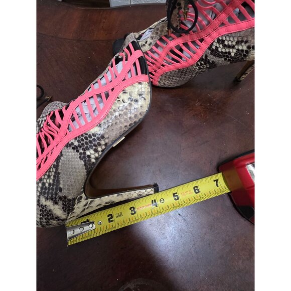Ted Baker London Neon Pink & Snakeskin Lace-Up Open Toe Heels Size 37.5 - Picture 11 of 15